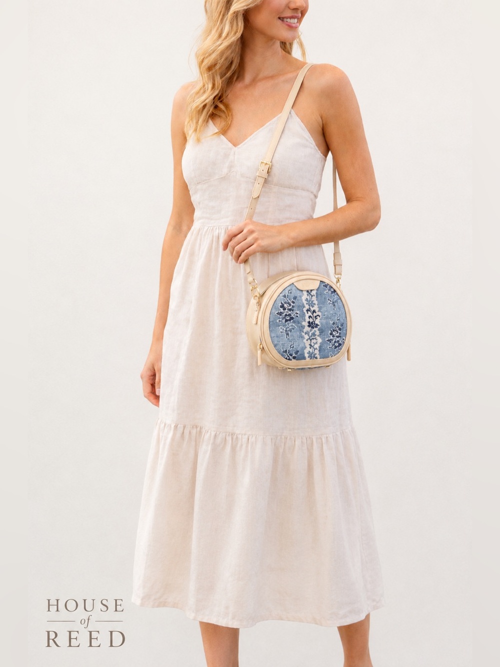 Spartina 449 Beckett Crossbody Bag Blue Floral Canvas & Leather Coastal Chic